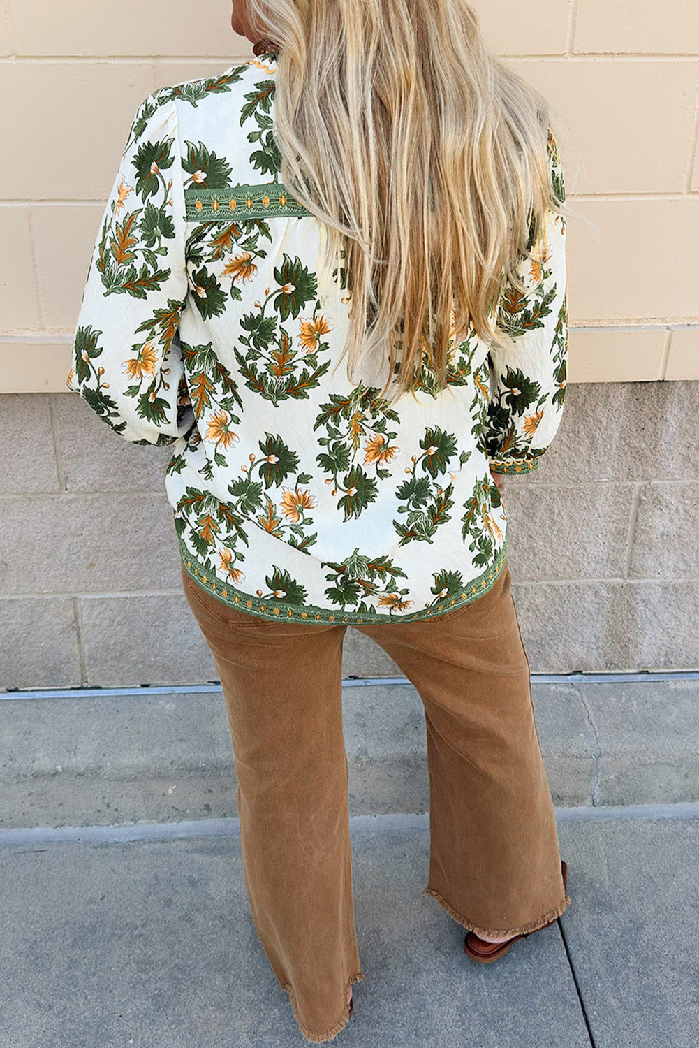 Green Plus Size Floral Printed Detail Blouse