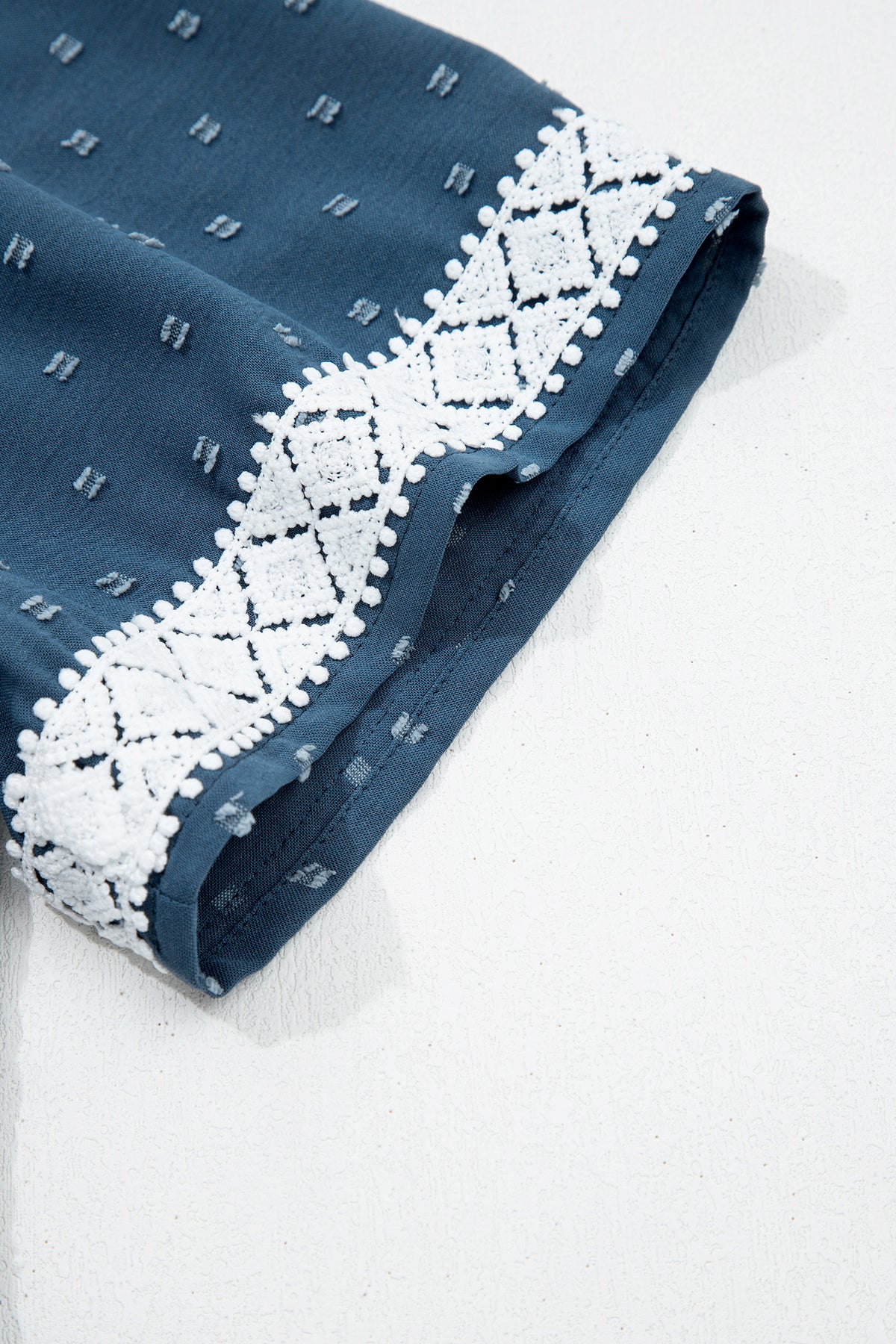 Dusk Blue Plus Size V Neck Swiss Dot Lace Patchwork Detail Flared Midi Dress