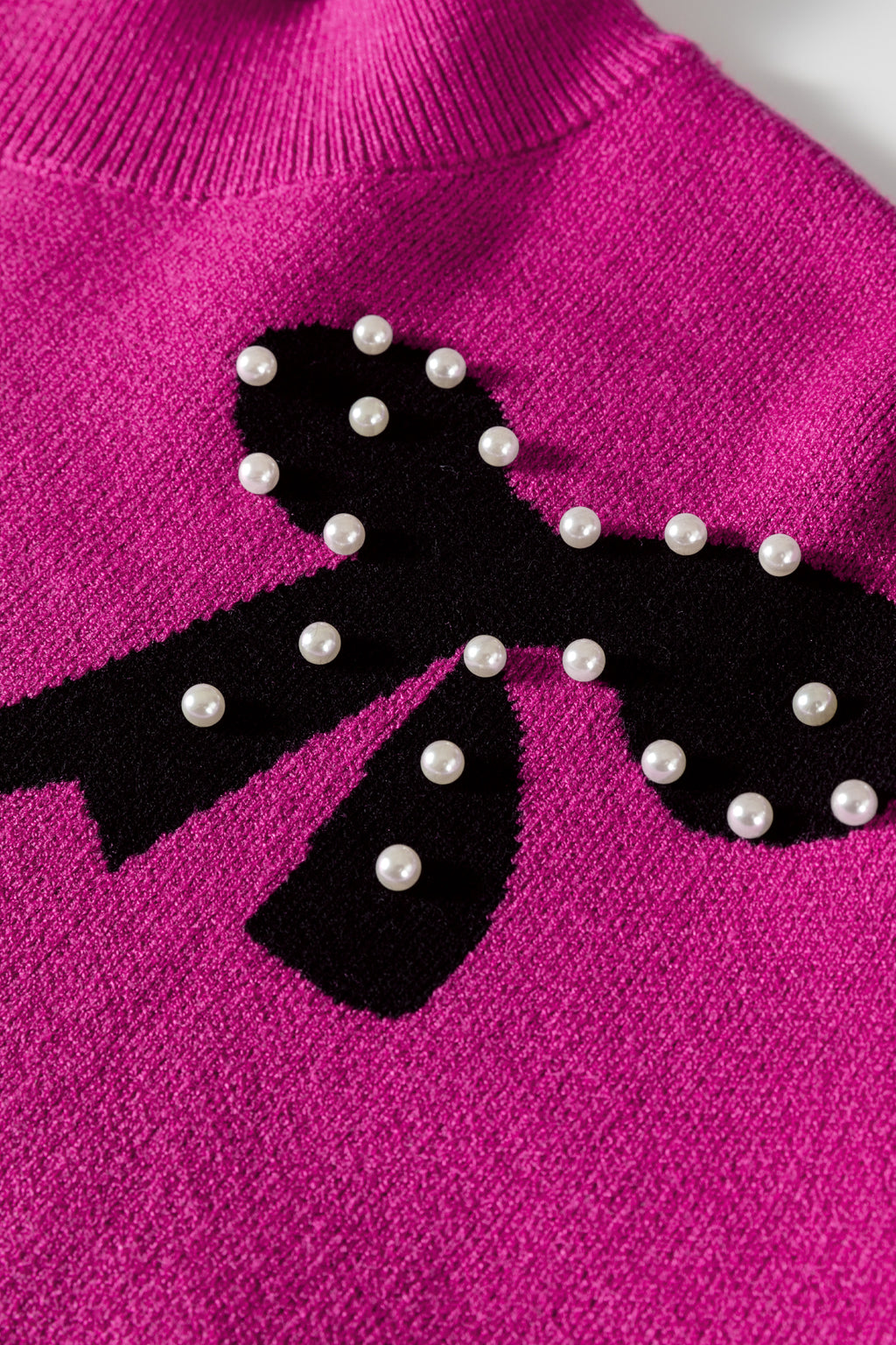 Pink Pearl Embellished Bow Pattern Sweater
