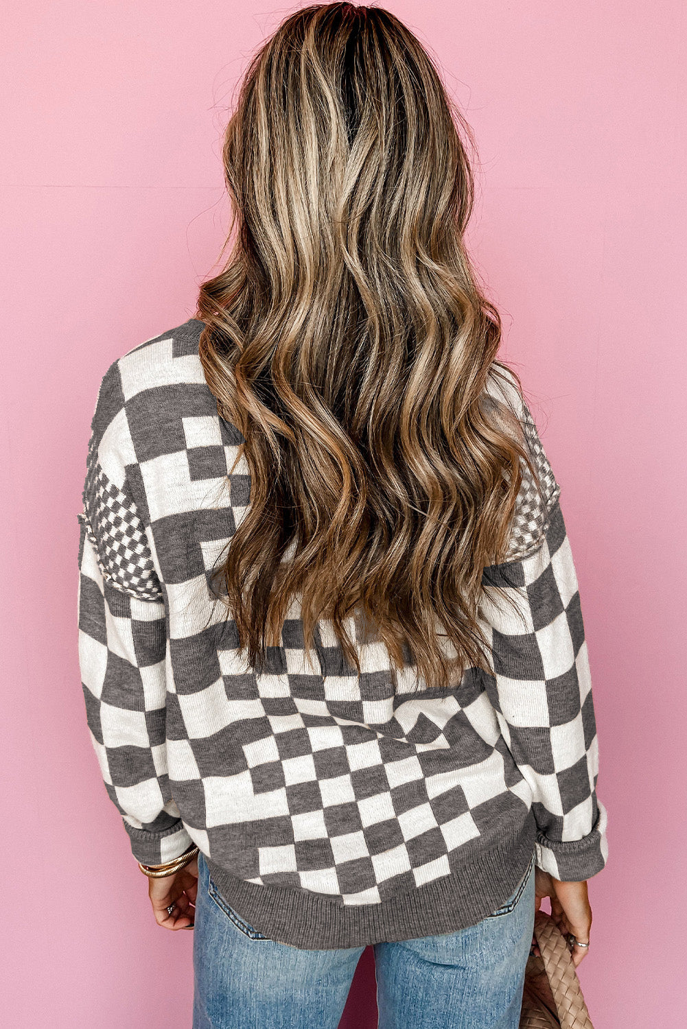 Checkered Print Round Neck Sweater