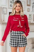 Red Big Bow Accent Holiday Cropped Sweater