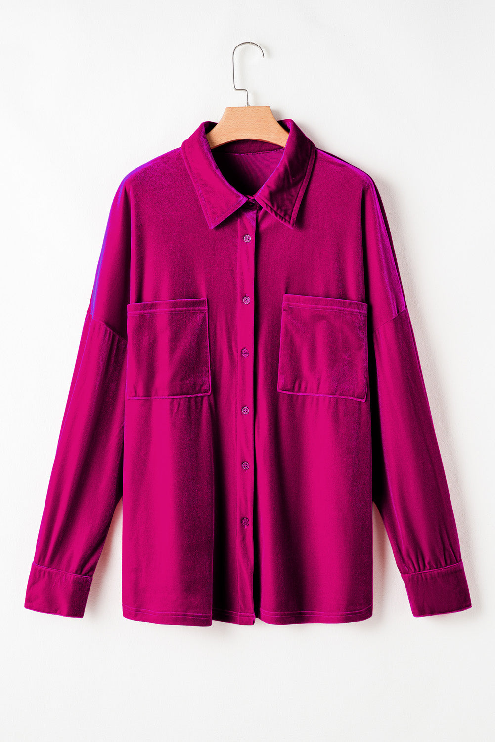 Bright Pink Plus Size Velvet Shirt