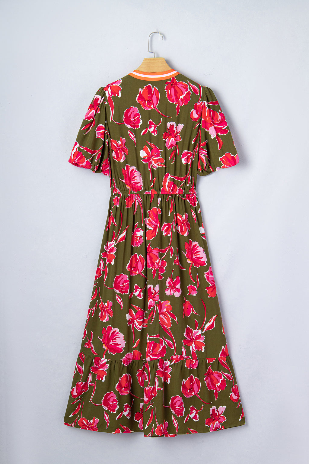 Floral Print Striped Ruffle Hem Maxi Dress