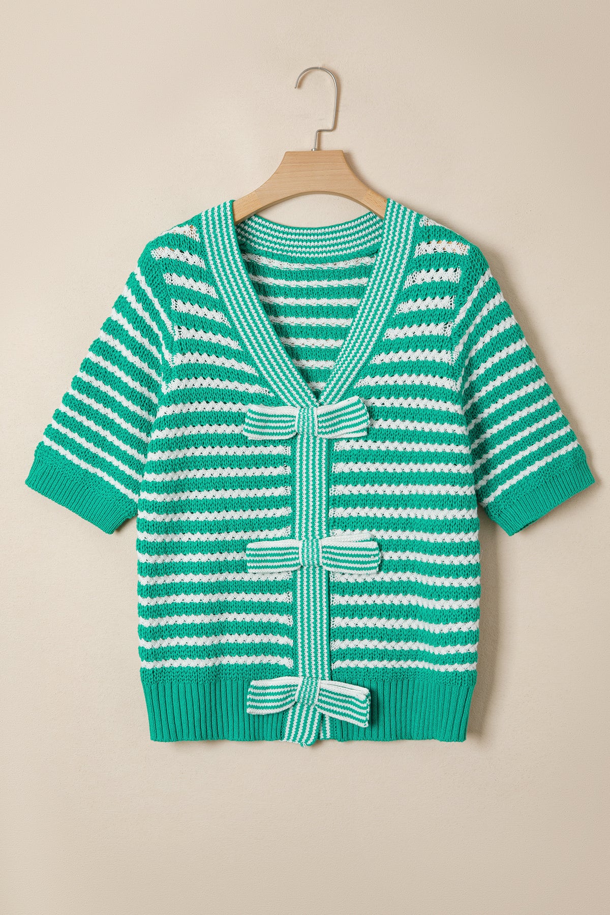 Sky Blue Stripe Bow Knot Sweater