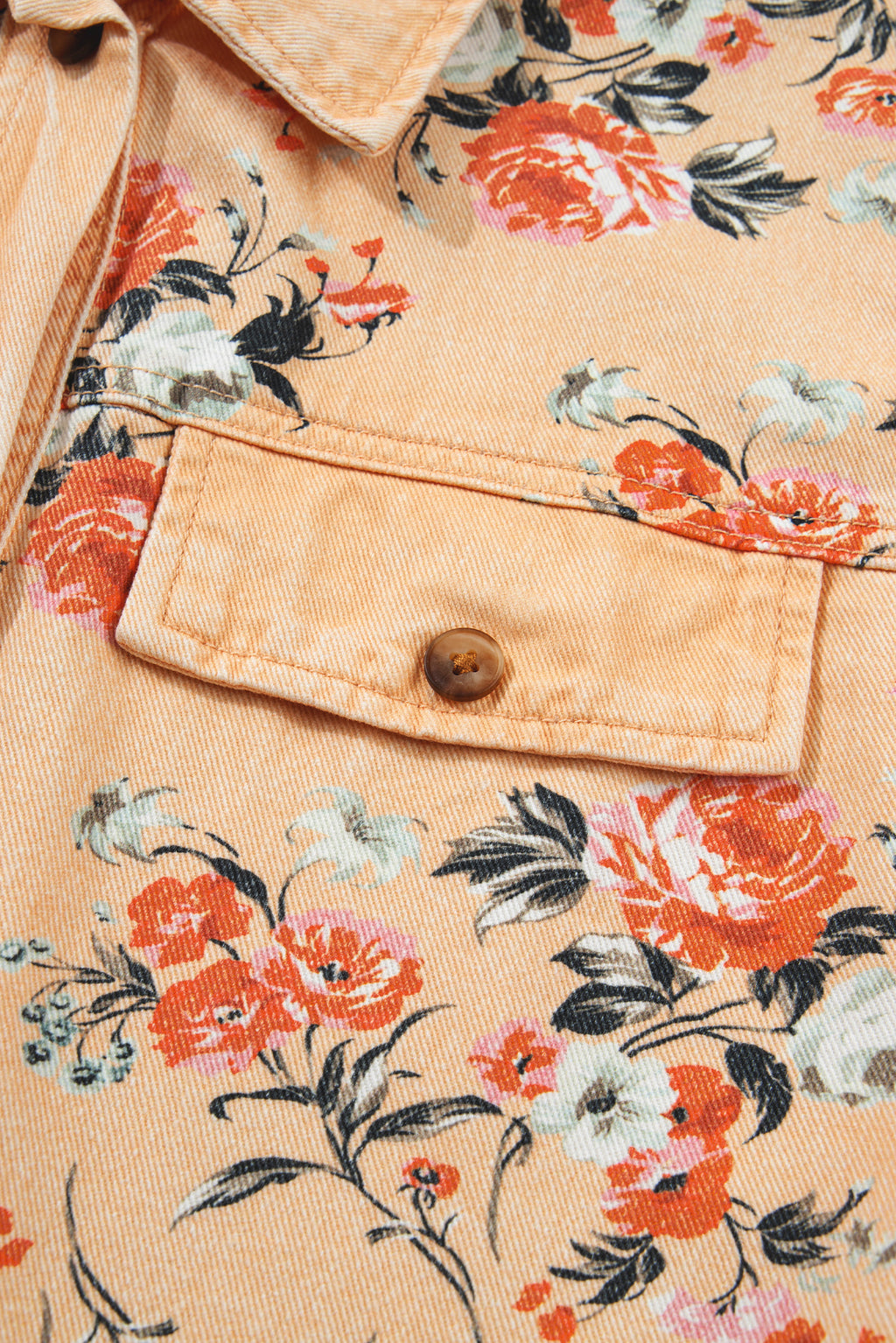 Floral Print Long Sleeve Denim Jacket Tunic Length