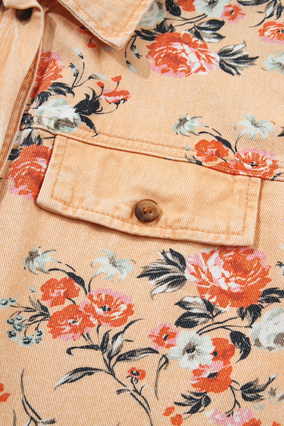 Floral Print Long Sleeve Denim Jacket Tunic Length