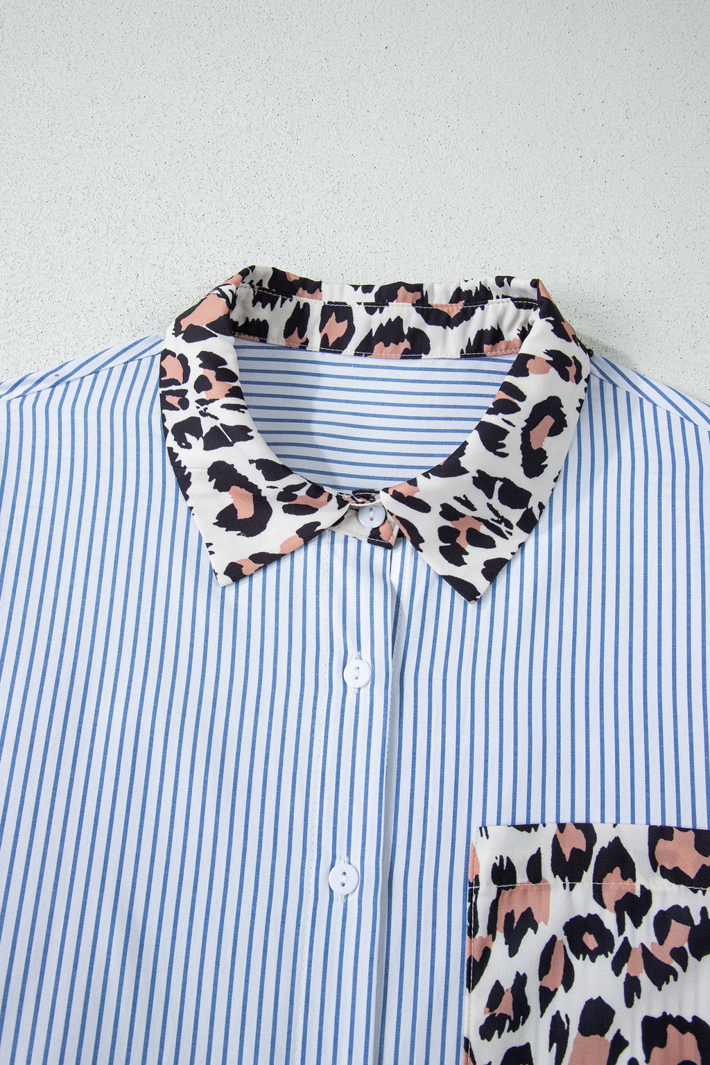 Sky Blue Stripe Leopard Patchwork Shirt