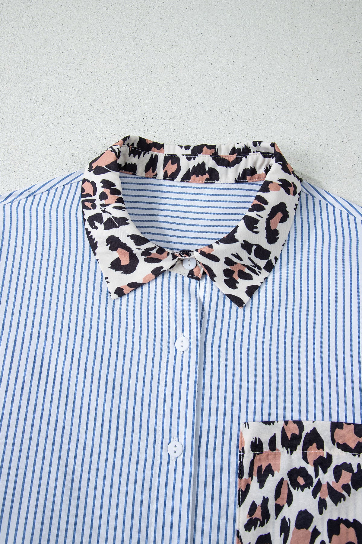 Sky Blue Stripe Leopard Patchwork Shirt