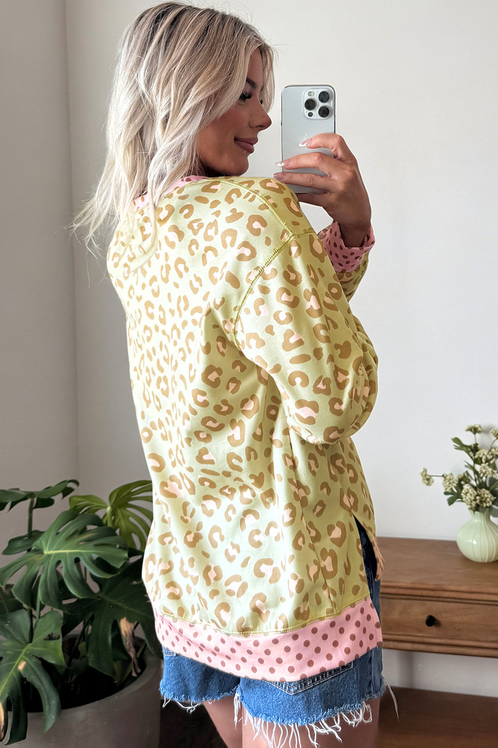 Leopard Polka Dot Long Sleeve Top