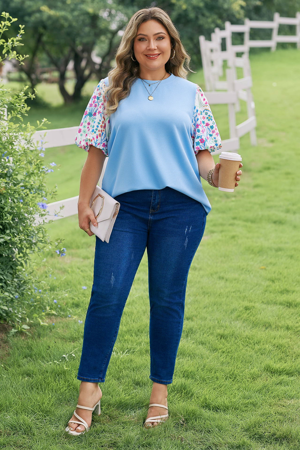 Plus Size Light Blue Floral Top