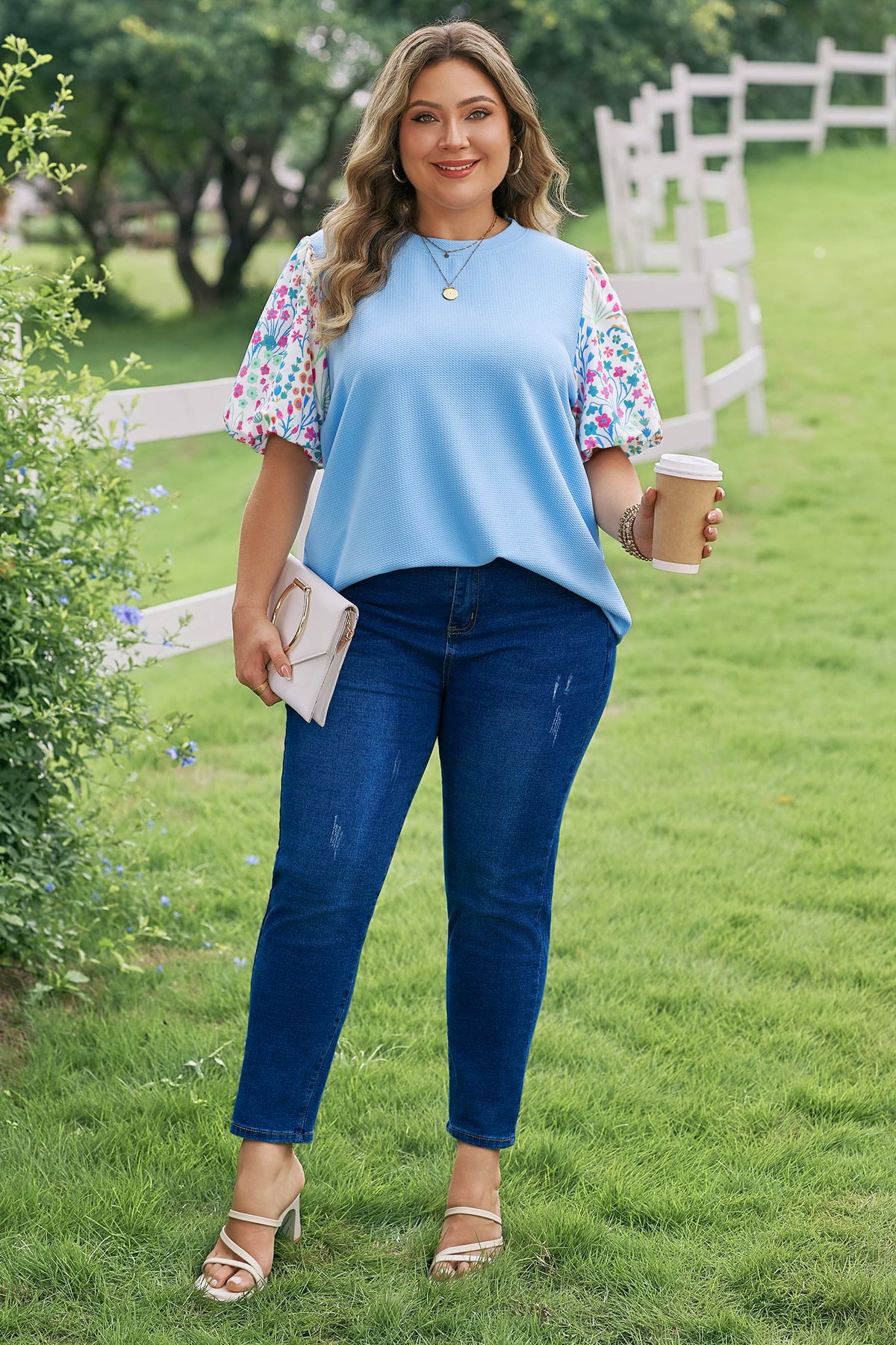 Plus Size Light Blue Floral Top