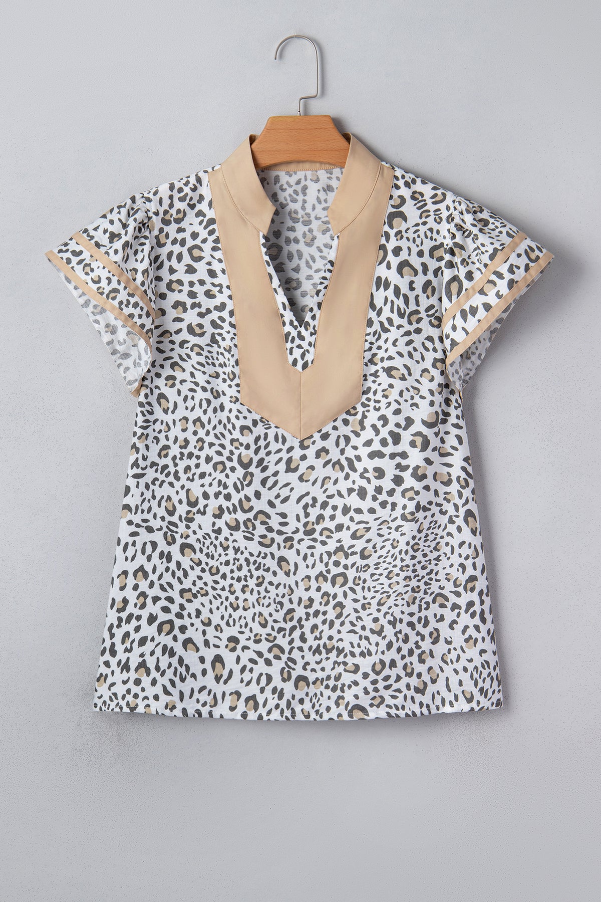 White Leopard Printed Cap Sleeve Blouse