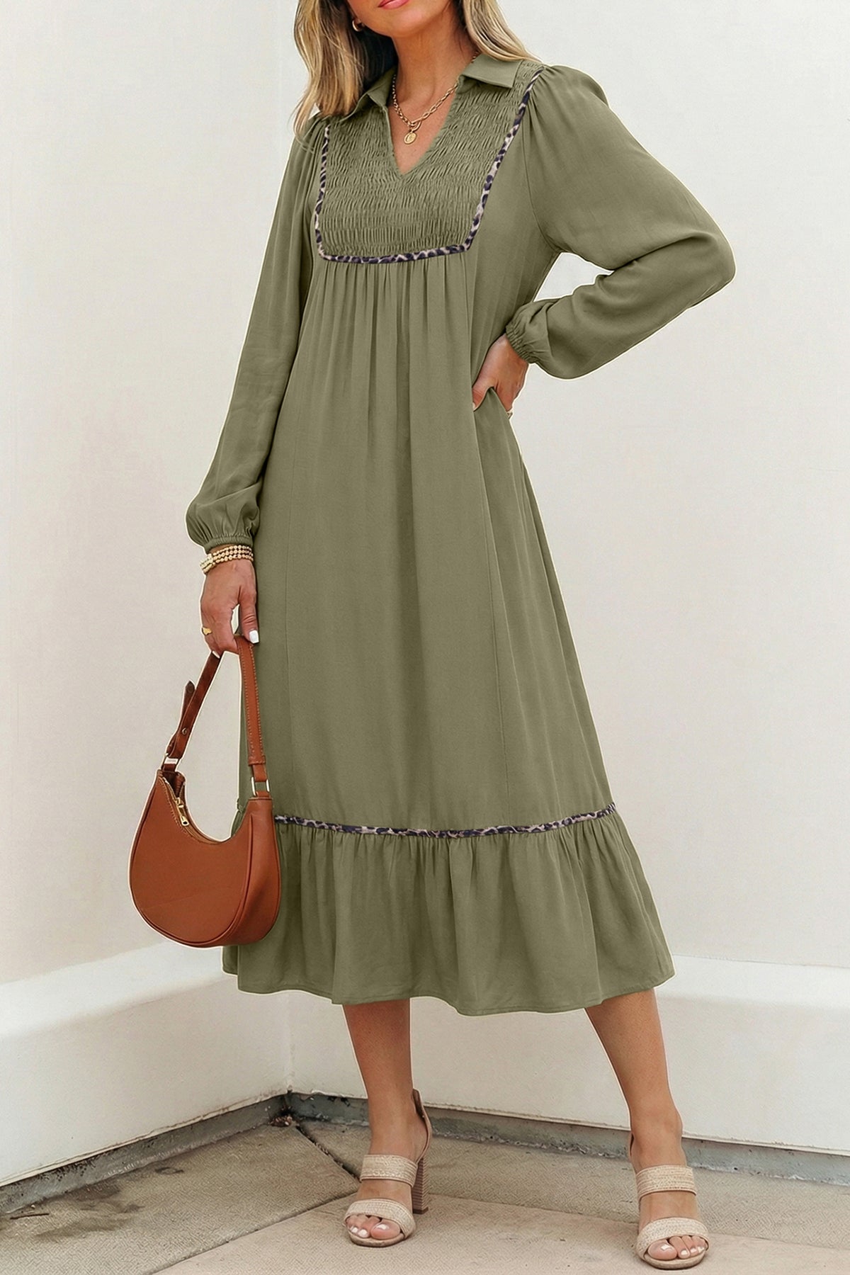 Four Leaf Clover Collared Leopard Dress