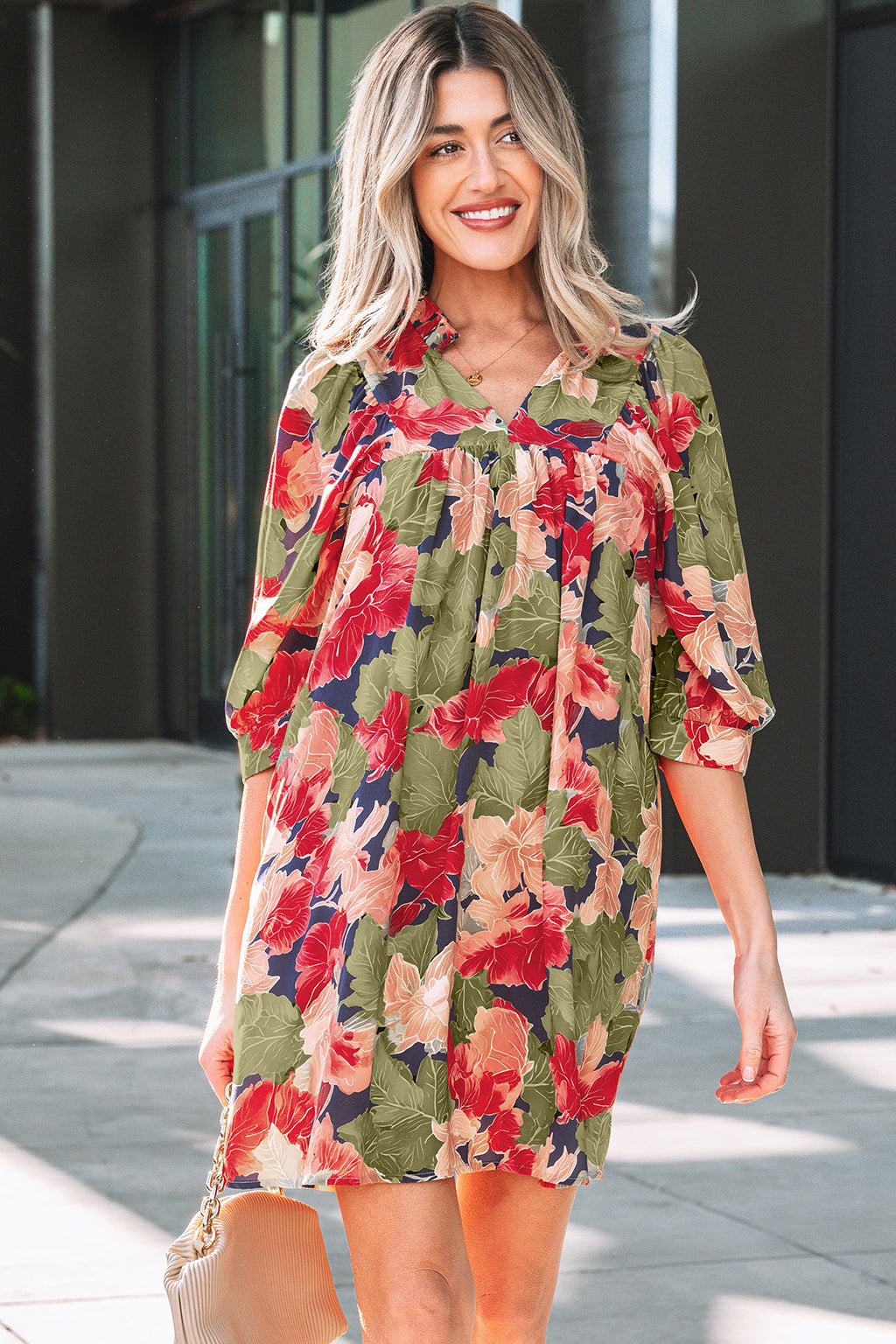 Green Floral Print Dress
