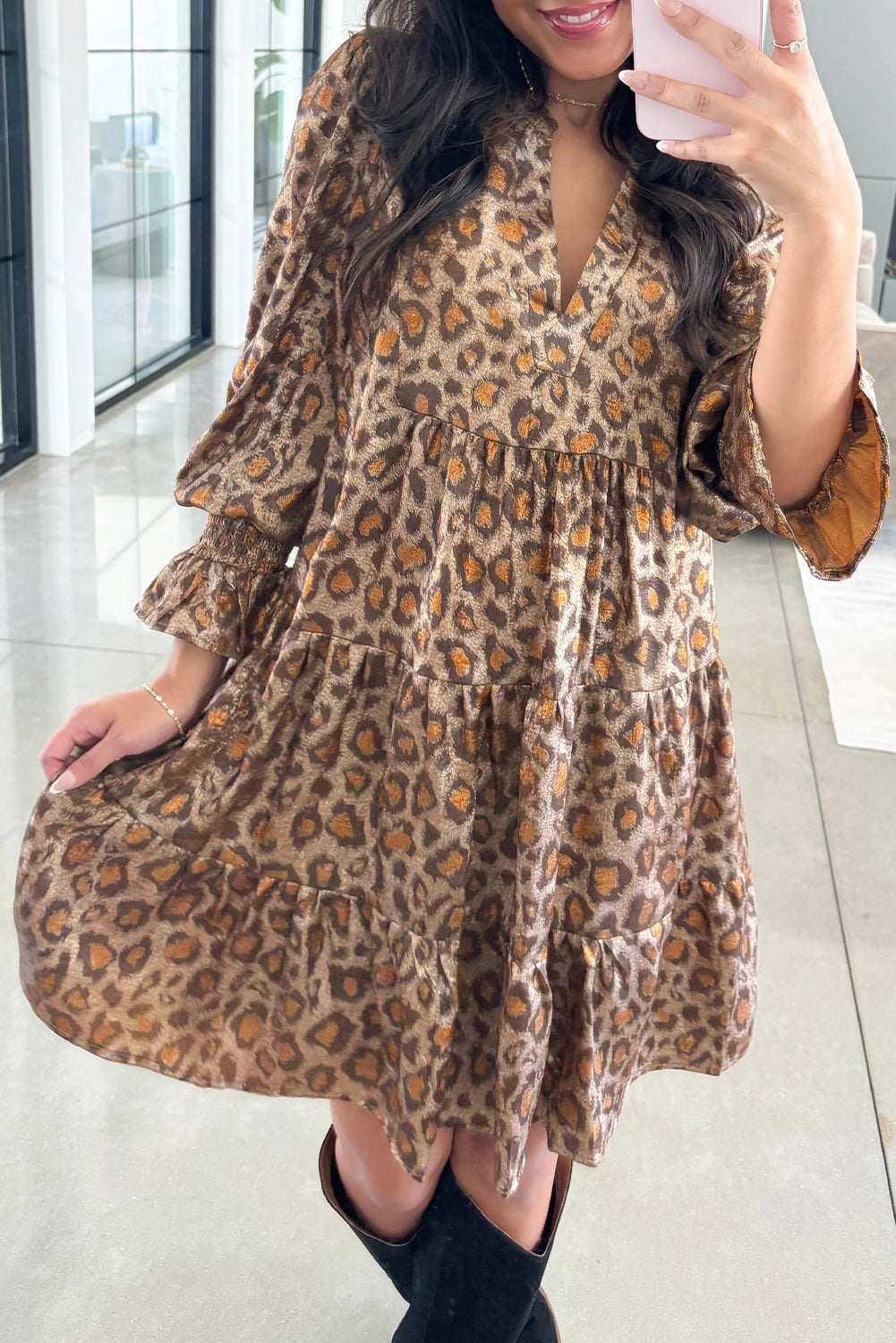 Khaki Leopard Print Dress