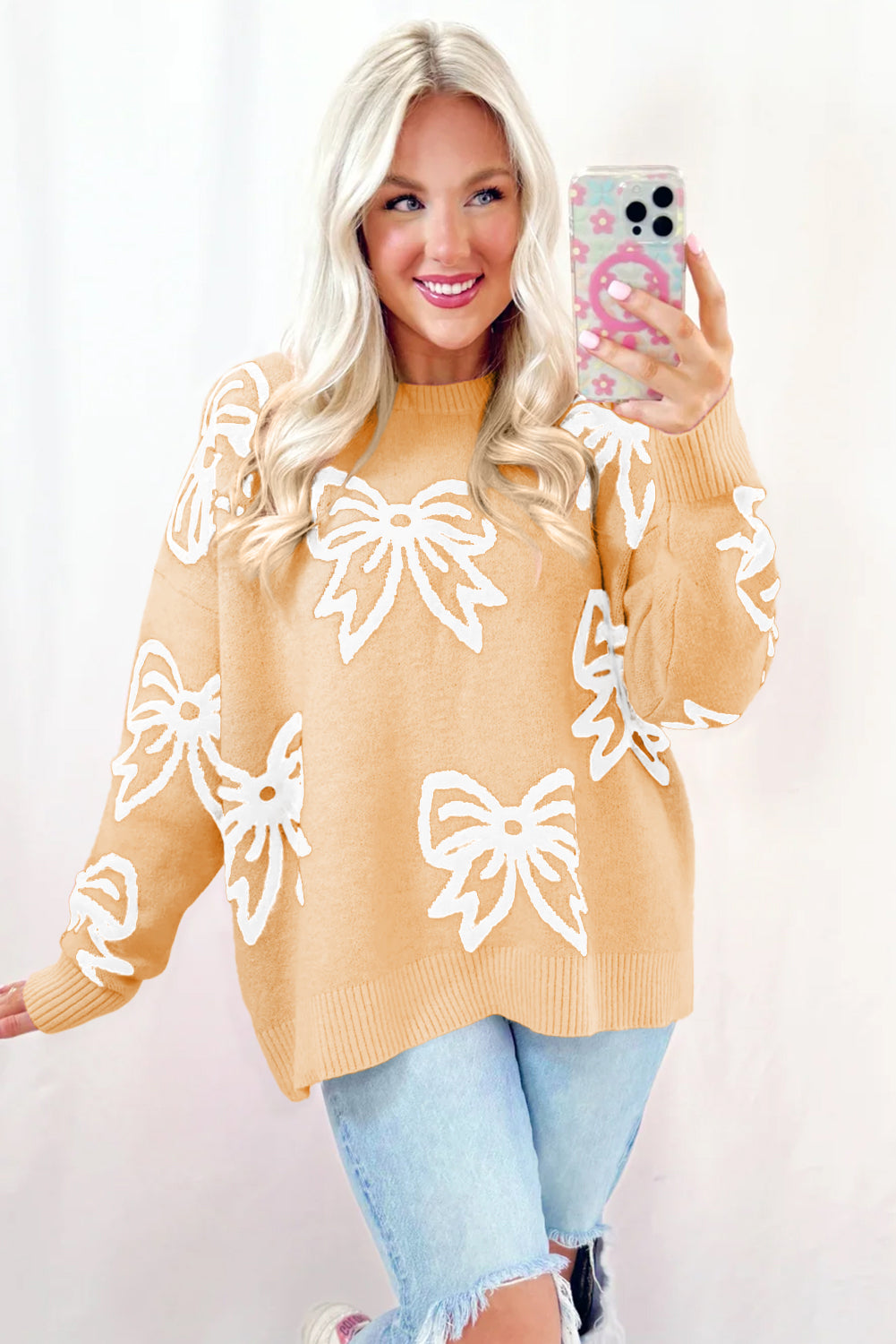 Pink Bow Loose Sweater