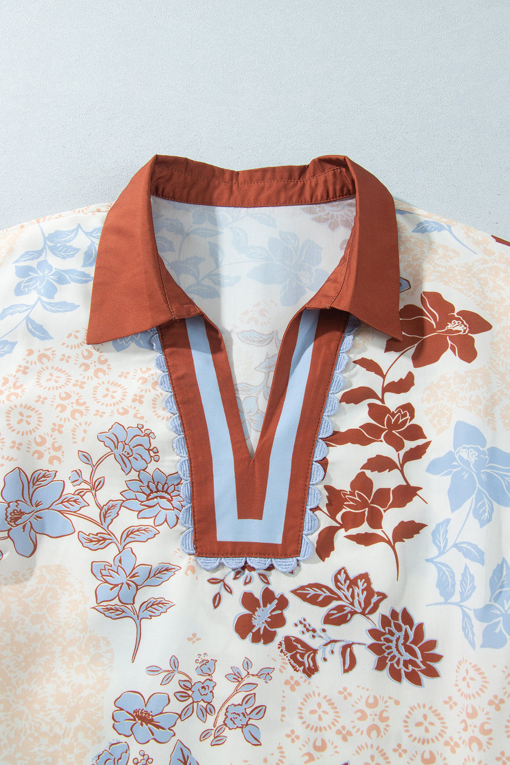 White Plus Size Floral Print Long Sleeve Blouse