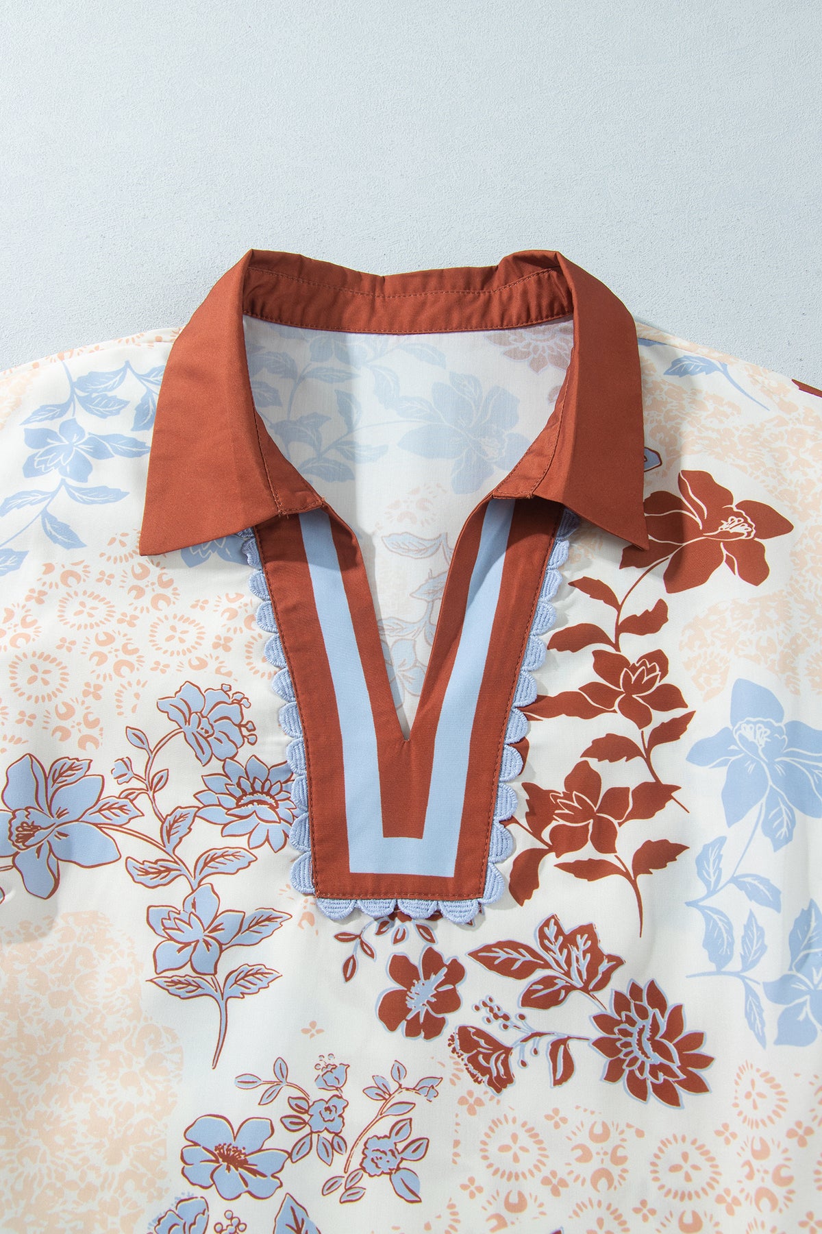 White Plus Size Floral Print Long Sleeve Blouse