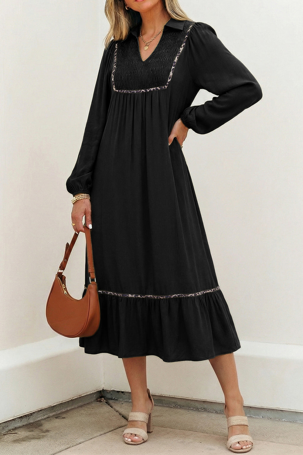 Four Leaf Clover Collared Leopard Dress
