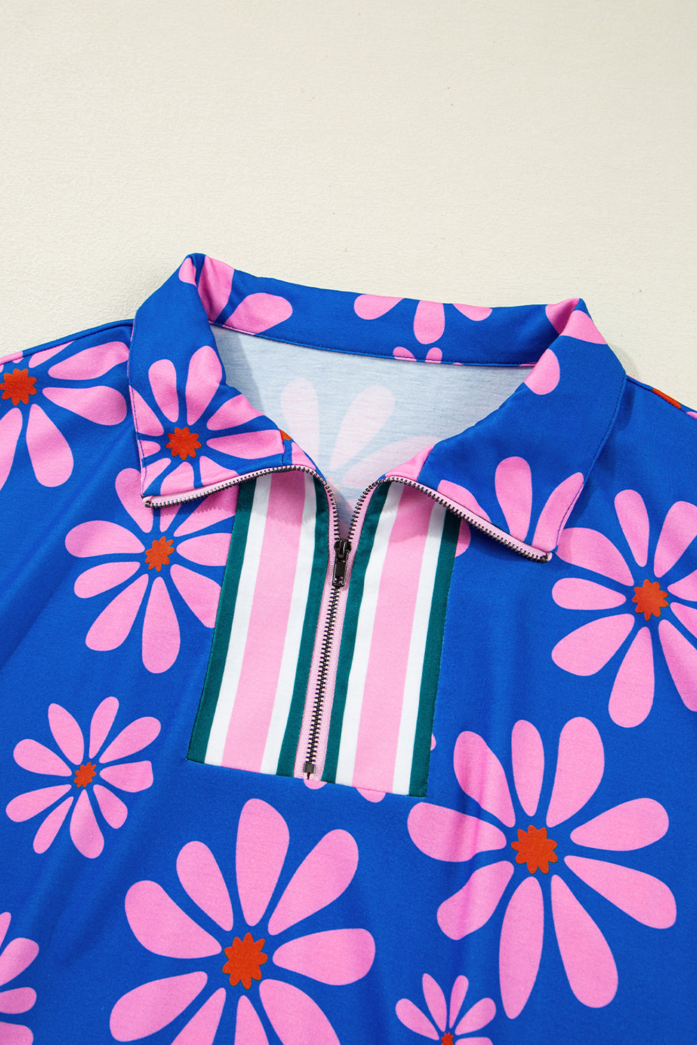 Purple Floral Striped Quarter Zip Dress