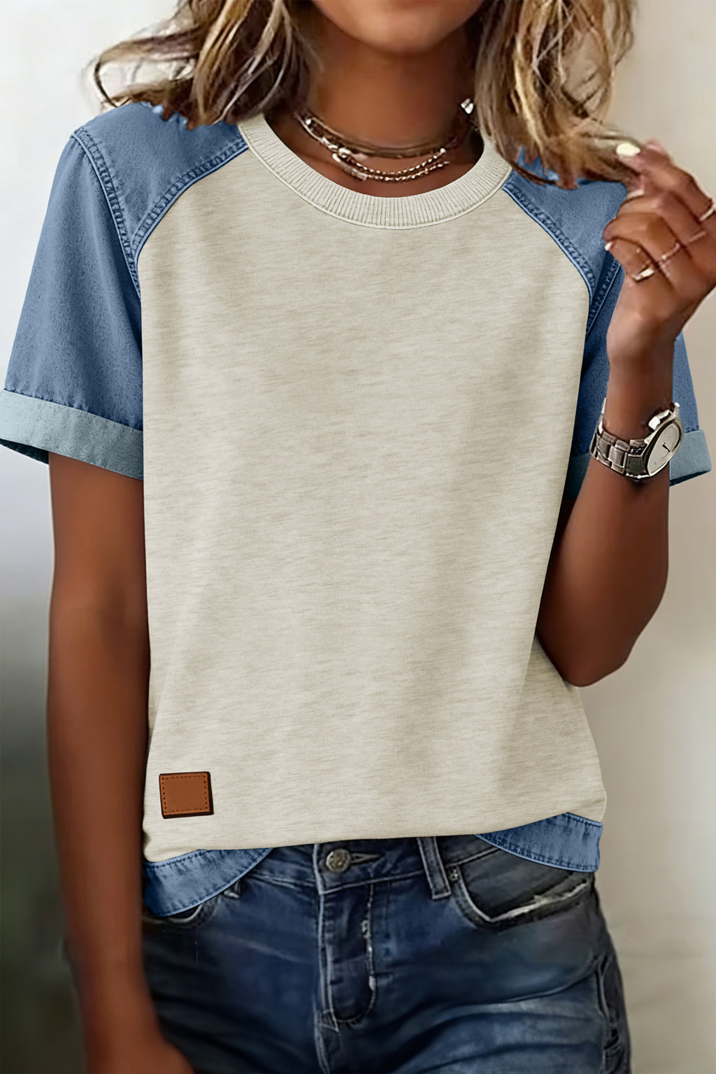 Parchment Denim Round Neck Tee