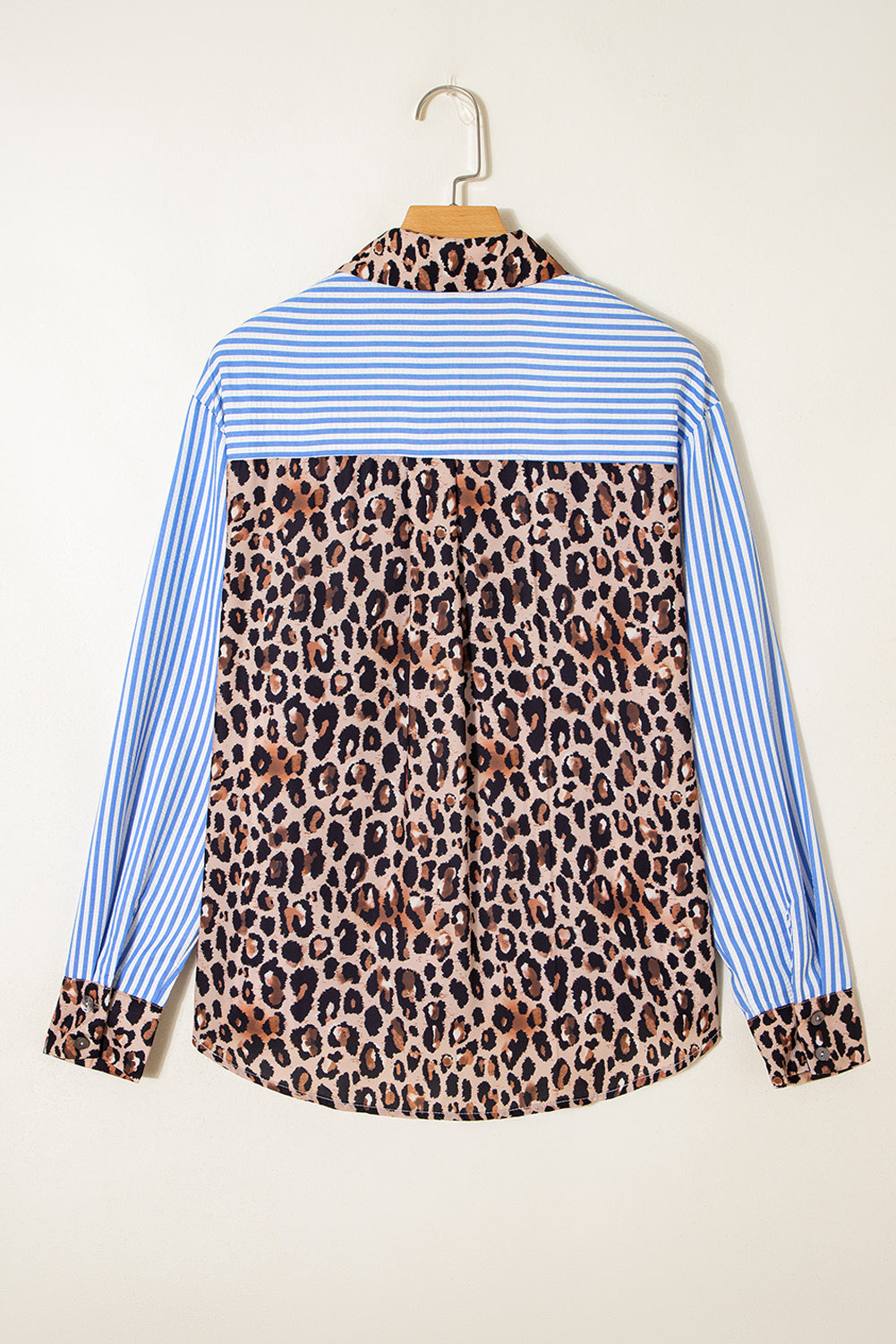 Leopard Print Patchwork Button Up Womens Shirt