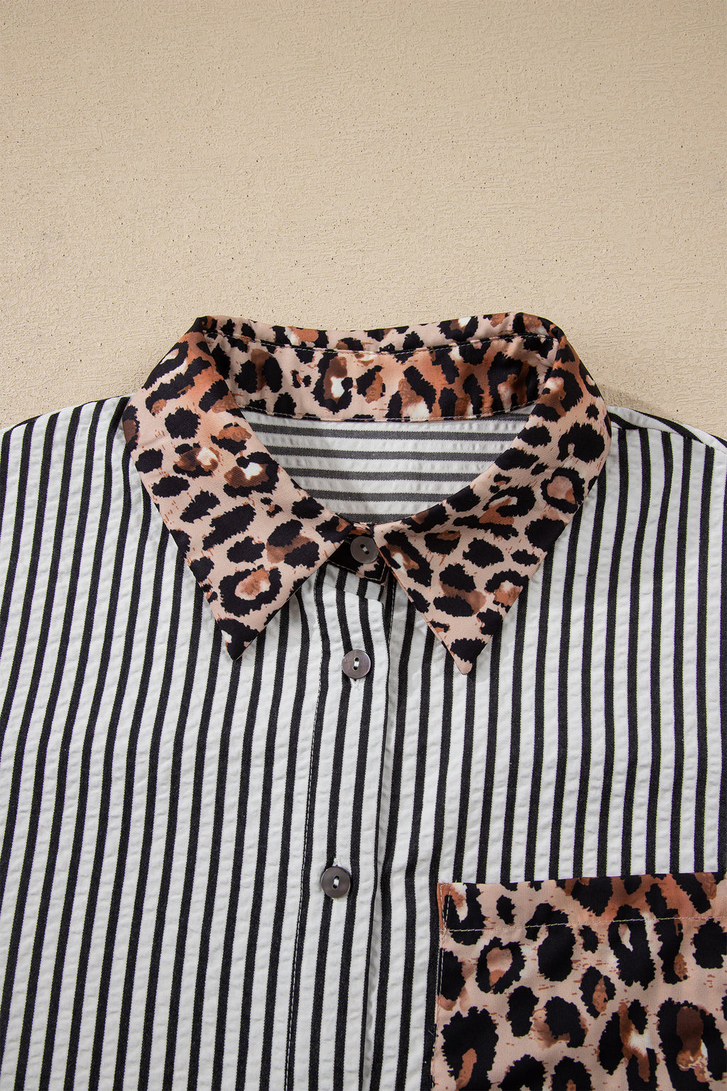 Leopard Print Patchwork Button Up Womens Shirt