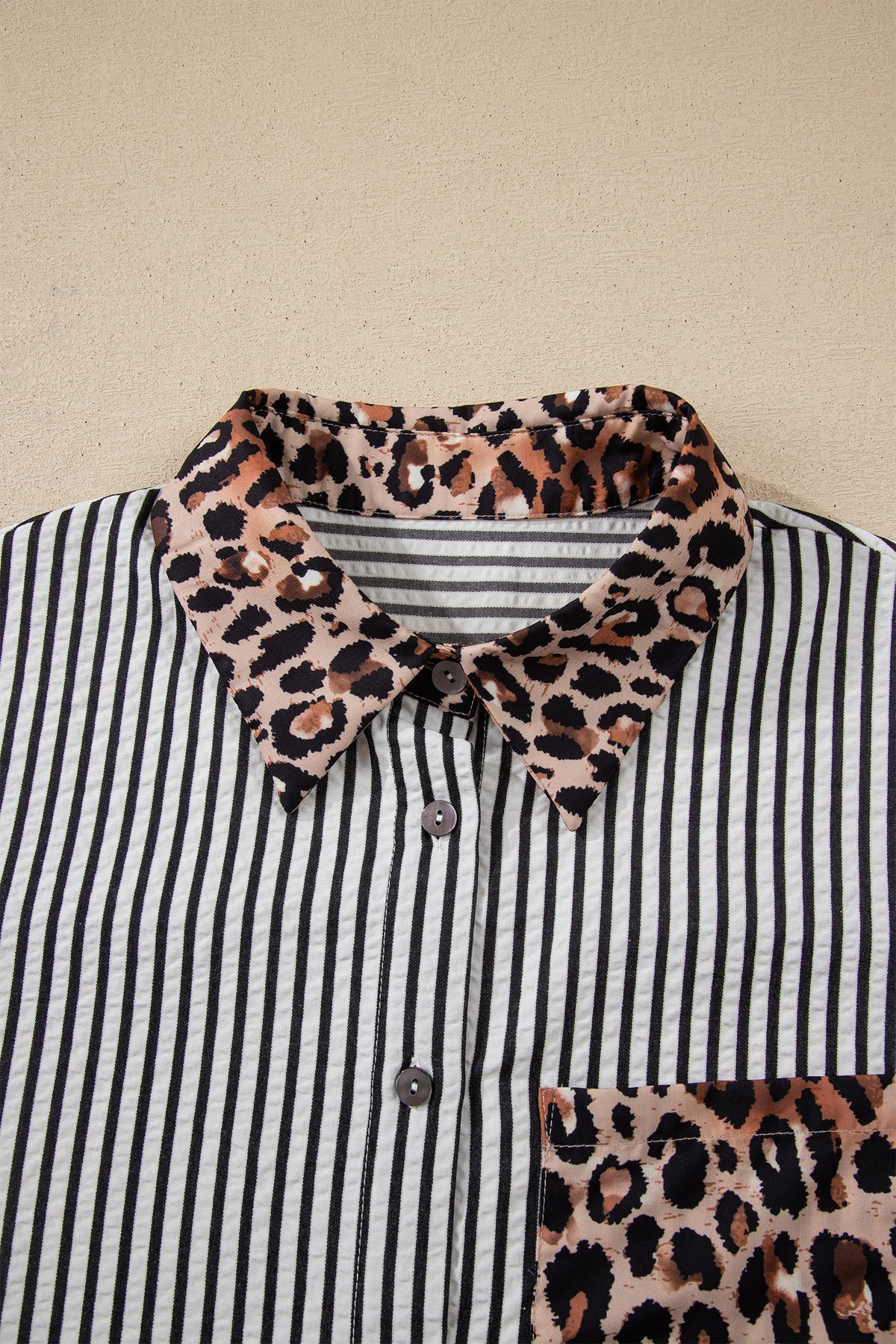 Leopard Print Patchwork Button Up Womens Shirt