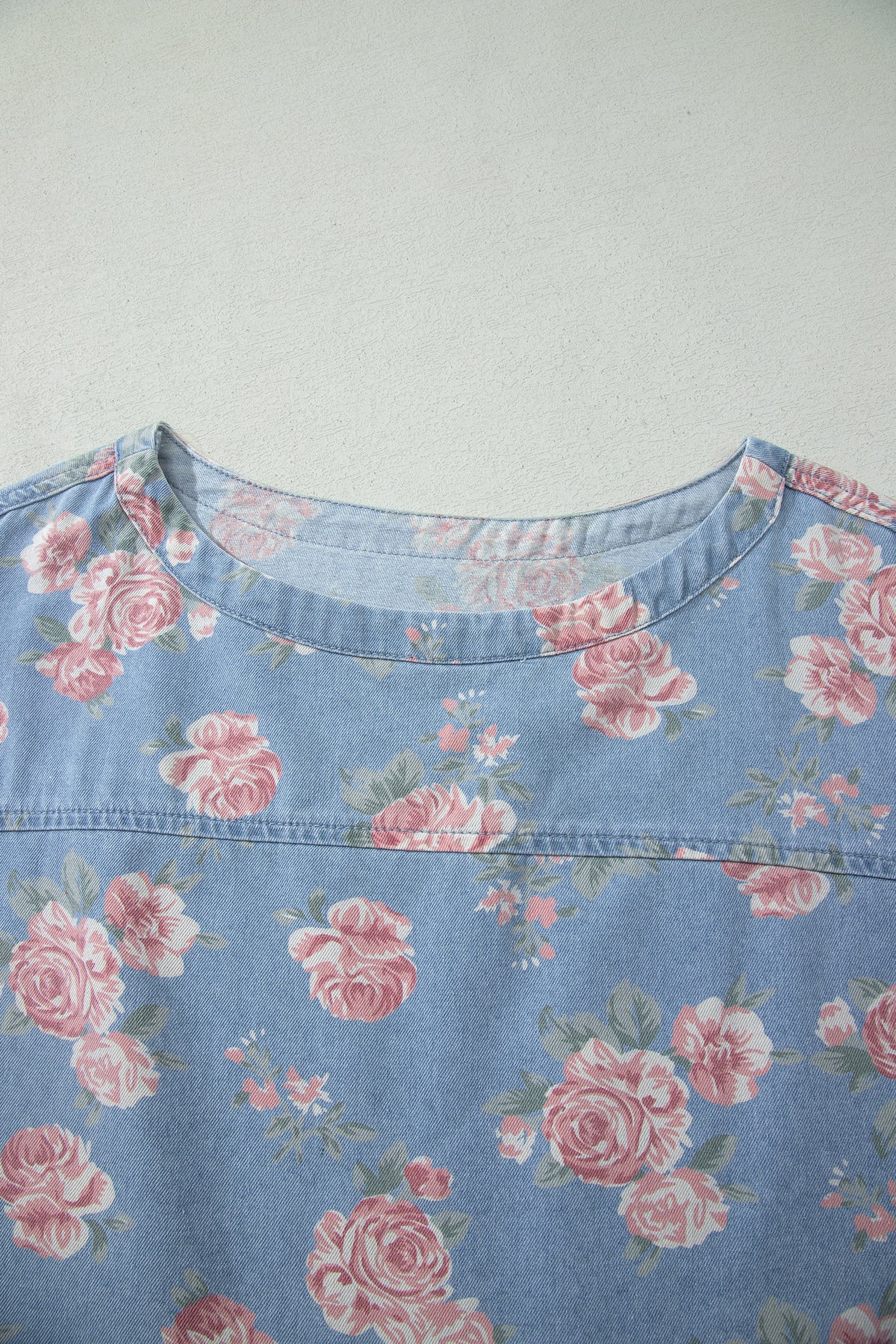 Sky Blue Floral Denim Loose Shorts 2pcs Set