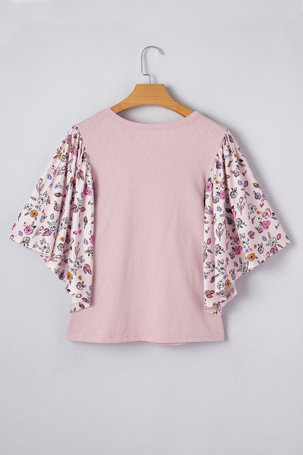Pink Contrast Floral Patched Flowy Half Sleeve Blouse