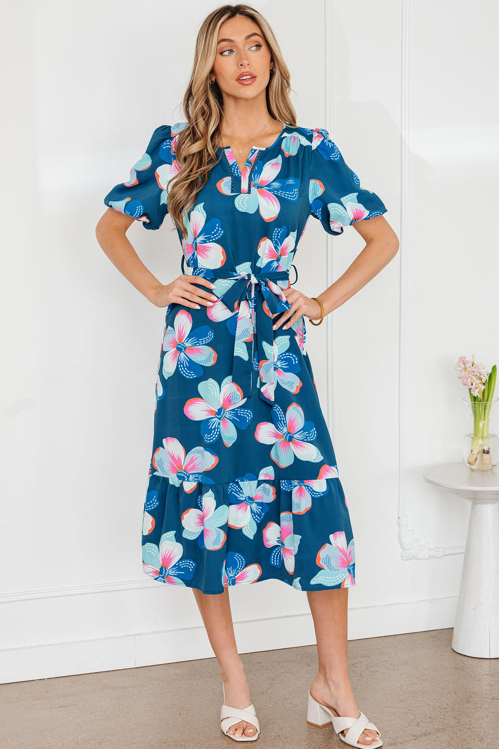 Blue Floral Print Dress