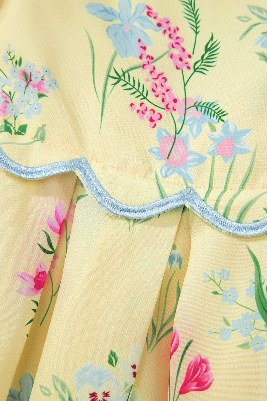 Floral Print Contrast Trim Self-tie Straps Dress