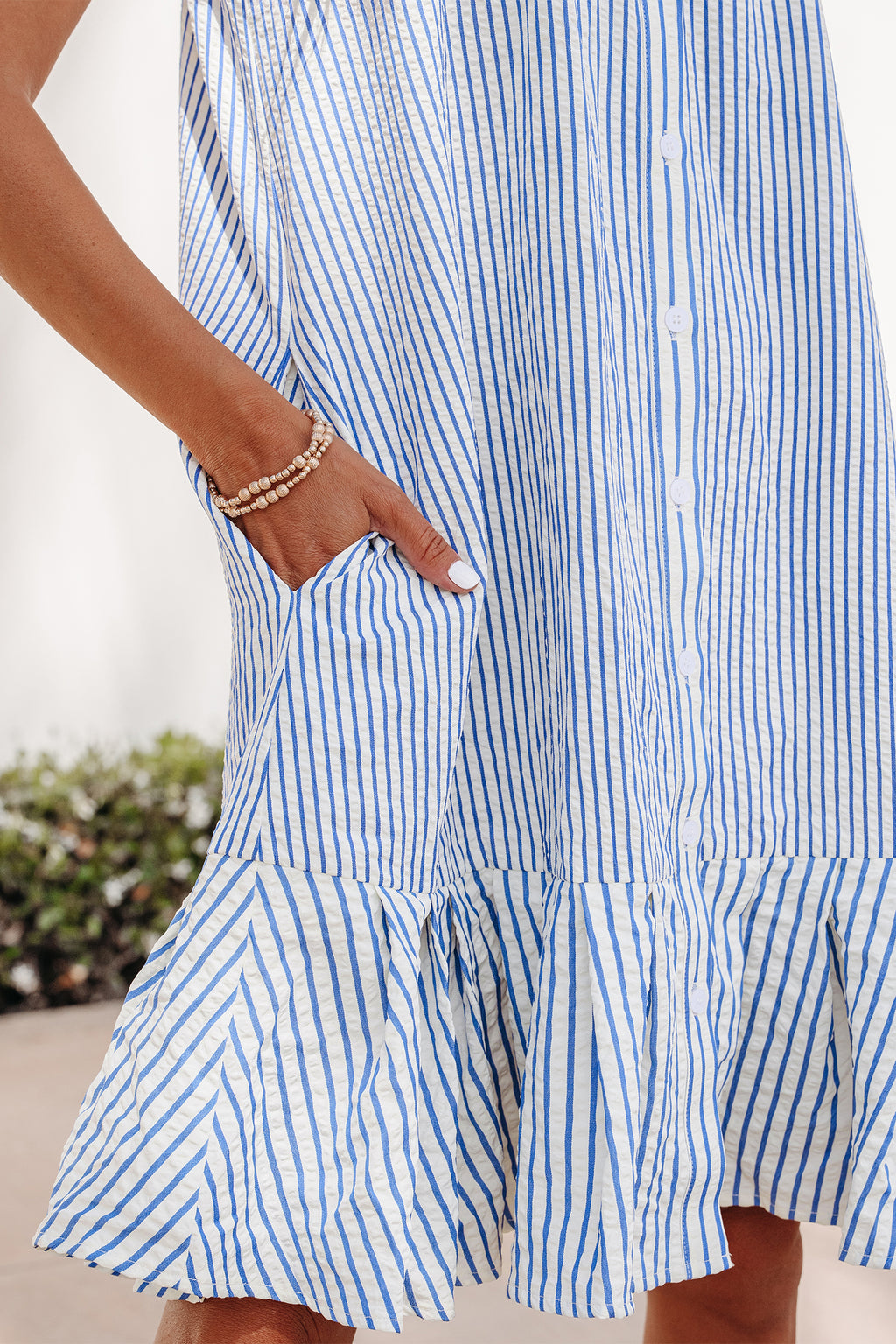 Sky Blue Stripe Sleeveless Dress