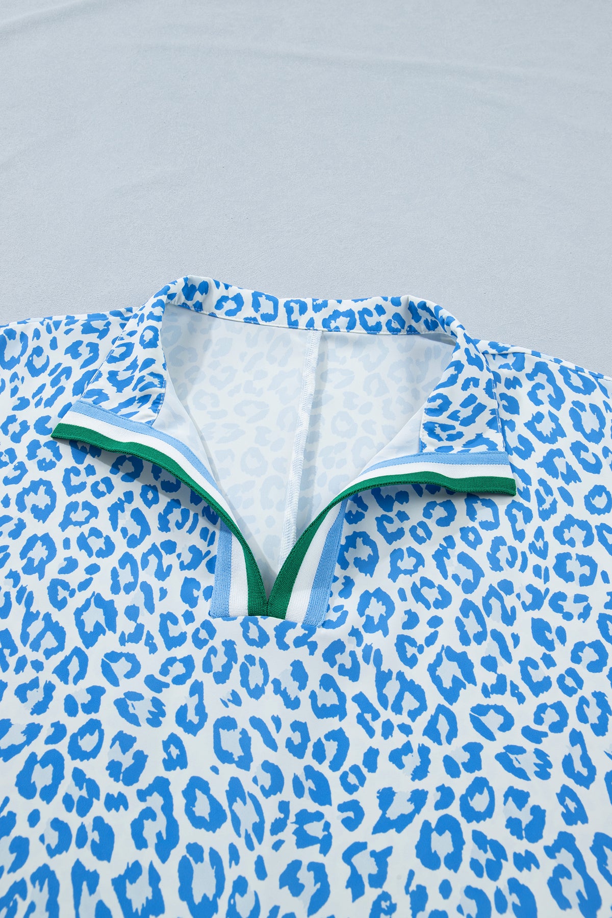 Plus Size Sky Blue Striped Leopard Blouse