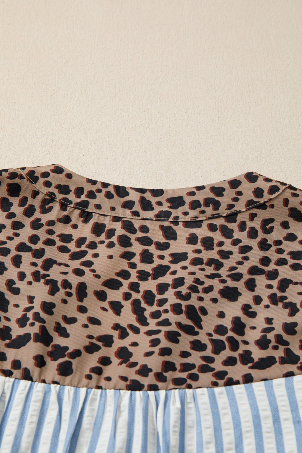 Blue Stripe Leopard Button Down Half Sleeve Shirt