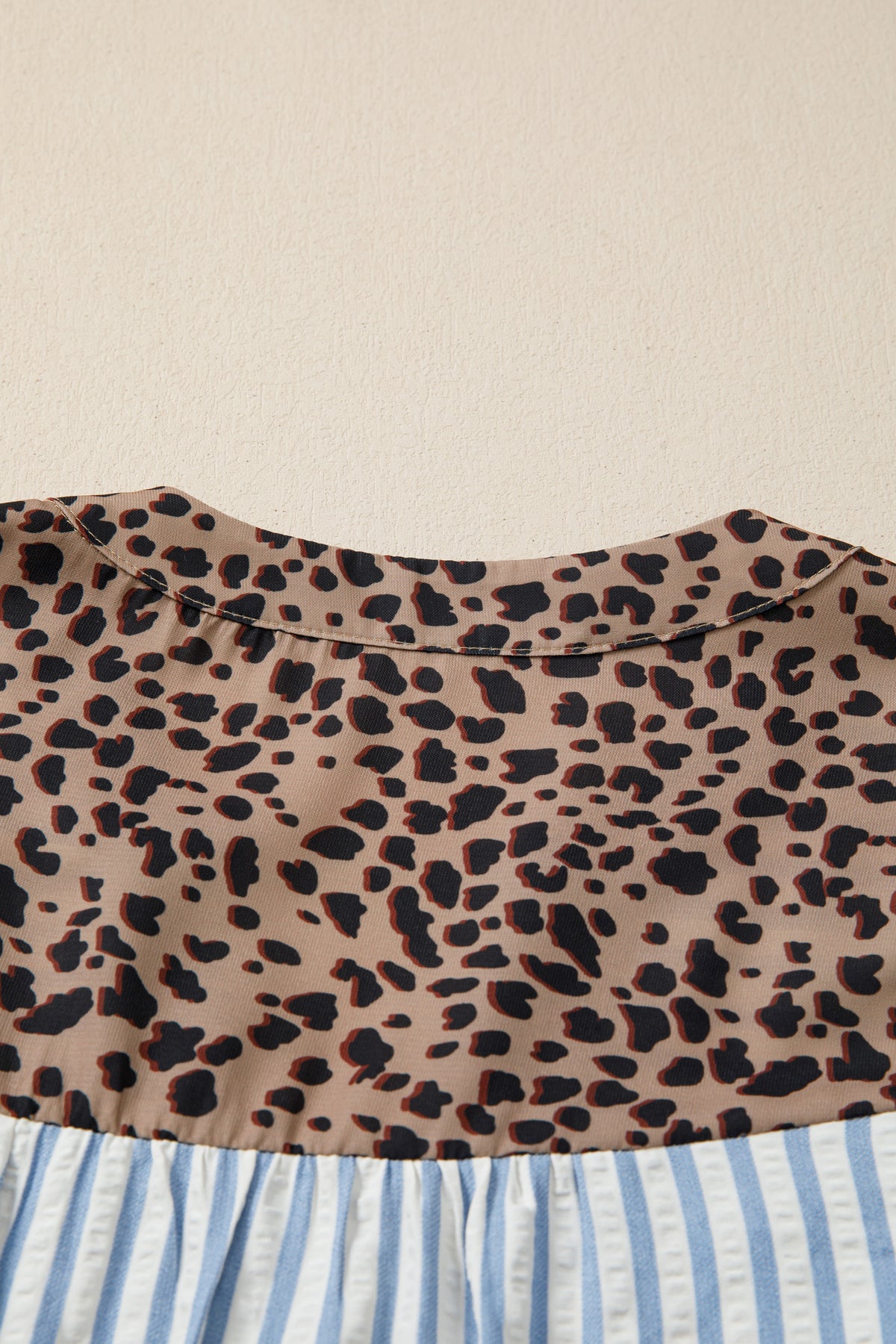 Blue Stripe Leopard Button Down Half Sleeve Shirt