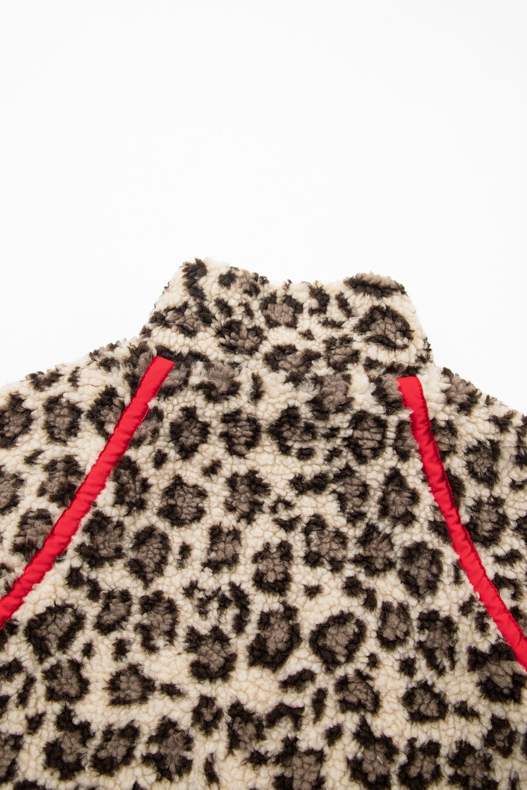 Leopard Print Zip-Up Red Accents Pockets Sweatshirt