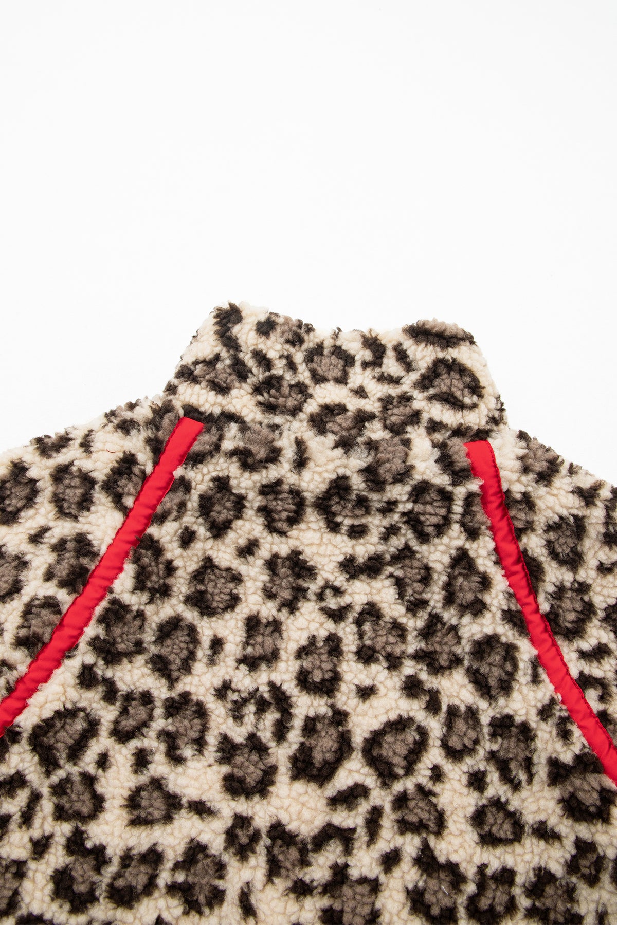 Leopard Print Zip-Up Red Accents Pockets Sweatshirt