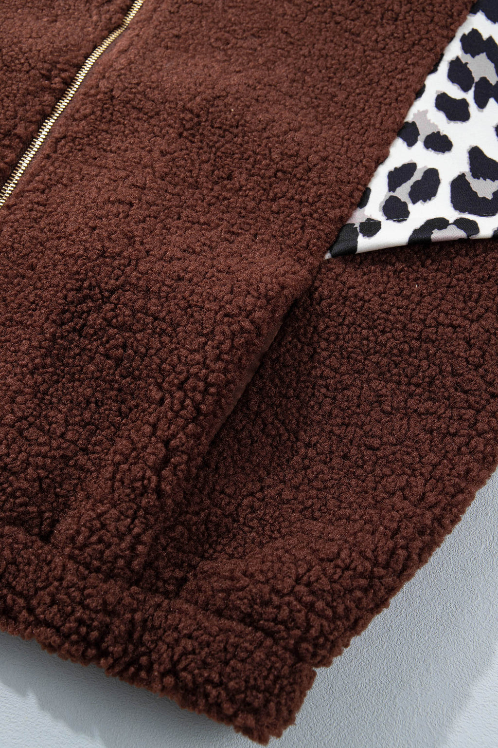 Coffee Leopard Western Style Zip-up Collar Jacket