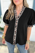 Leopard Trim Button Down Shirt