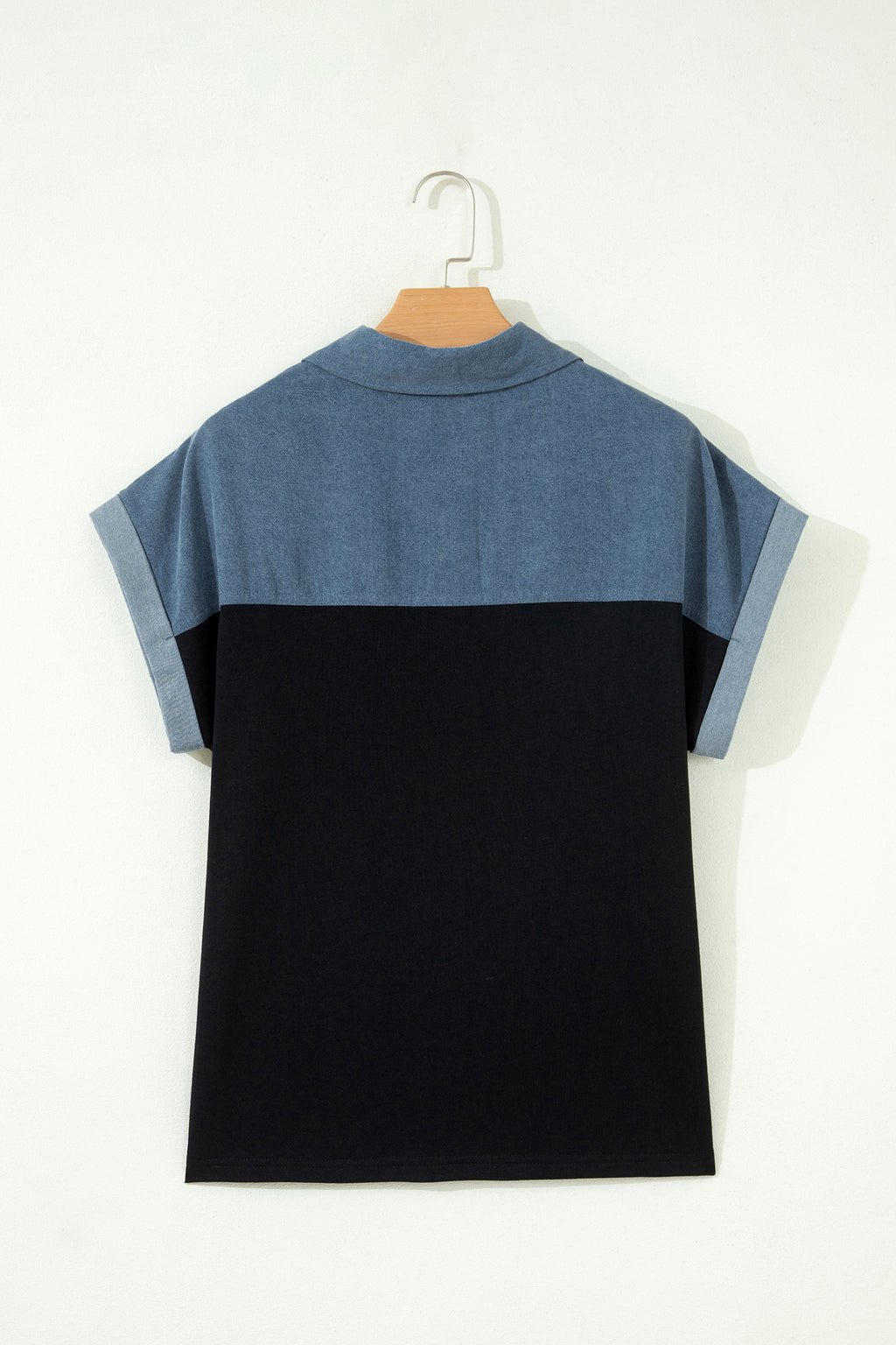 Denim Polo Collar Short Sleeve Top