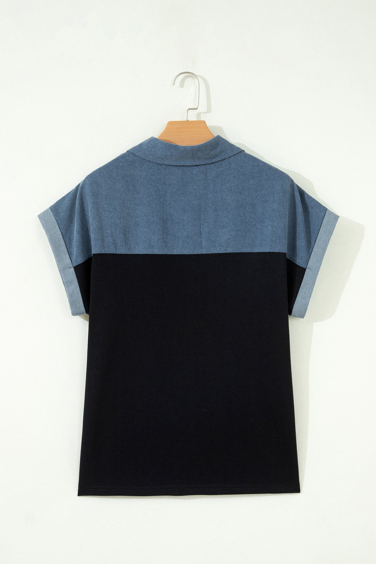 Denim Polo Collar Short Sleeve Top
