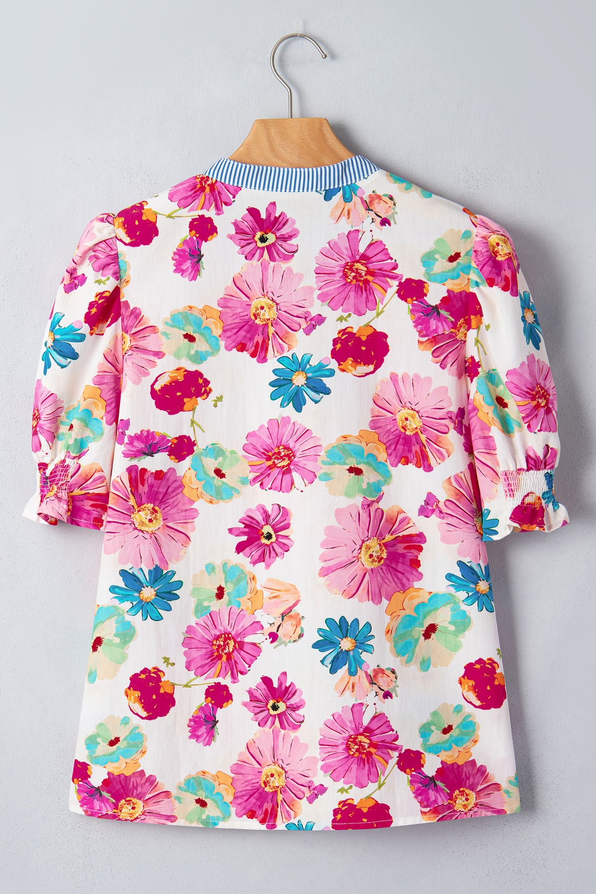 Floral Print Short Puff Sleeve Blouse