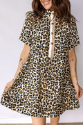 Short Sleeve Loose Leopard Mini Dress with Pockets