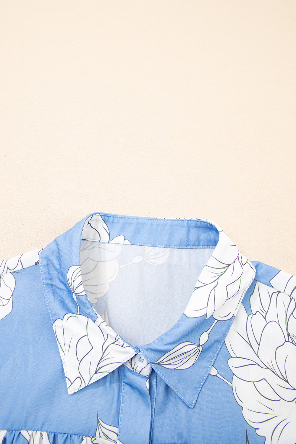 Sky Blue Floral Print Button Up Shirt