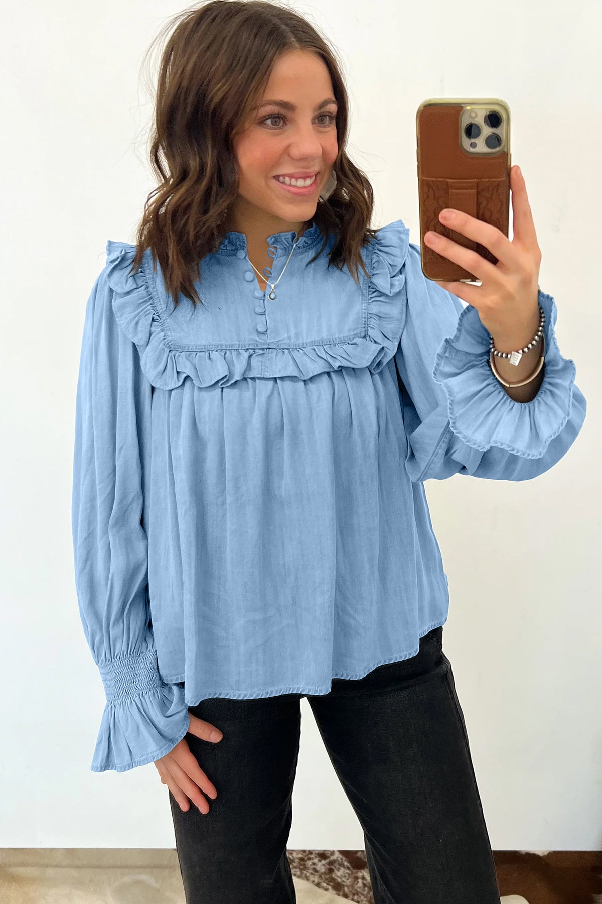 Western Ruffle Long Sleeve  Blouse