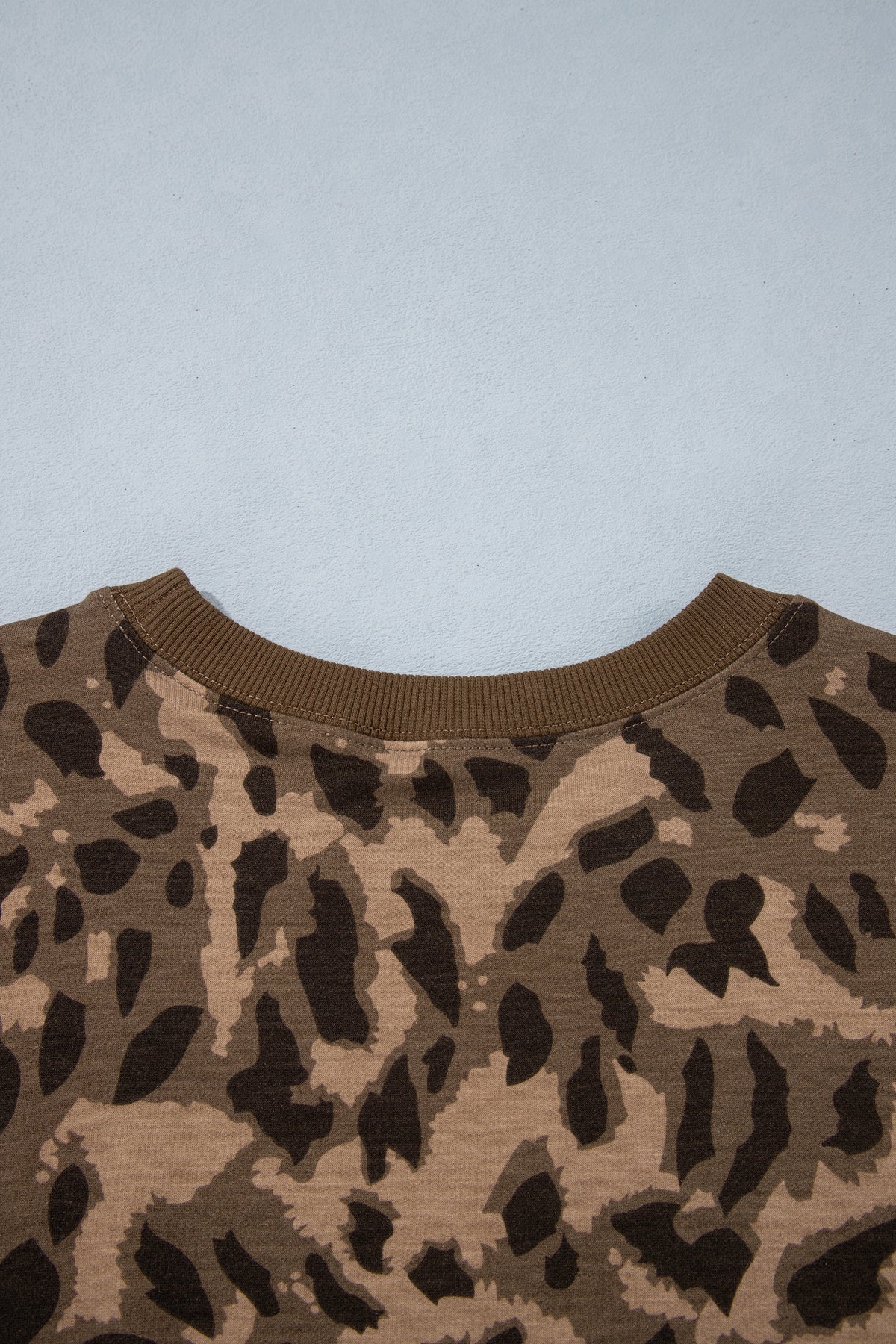 Brown Leopard Print Striped Detail Pullover Sweatshirt
