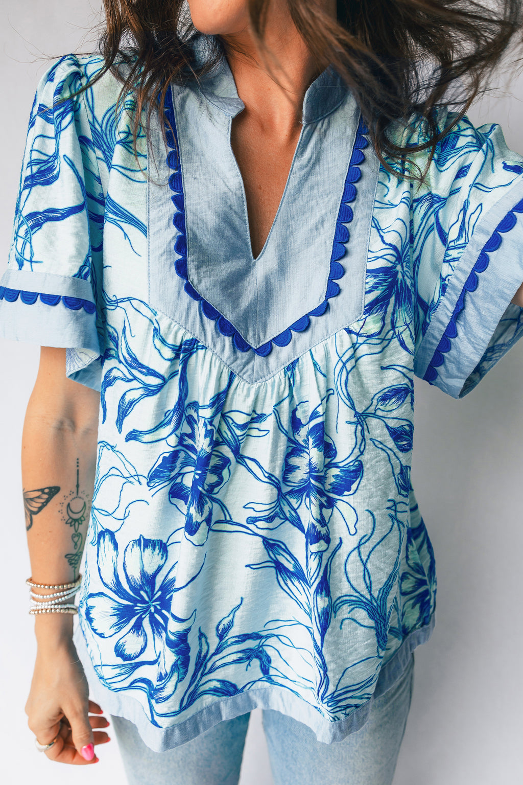 Sky Blue Floral Blouse
