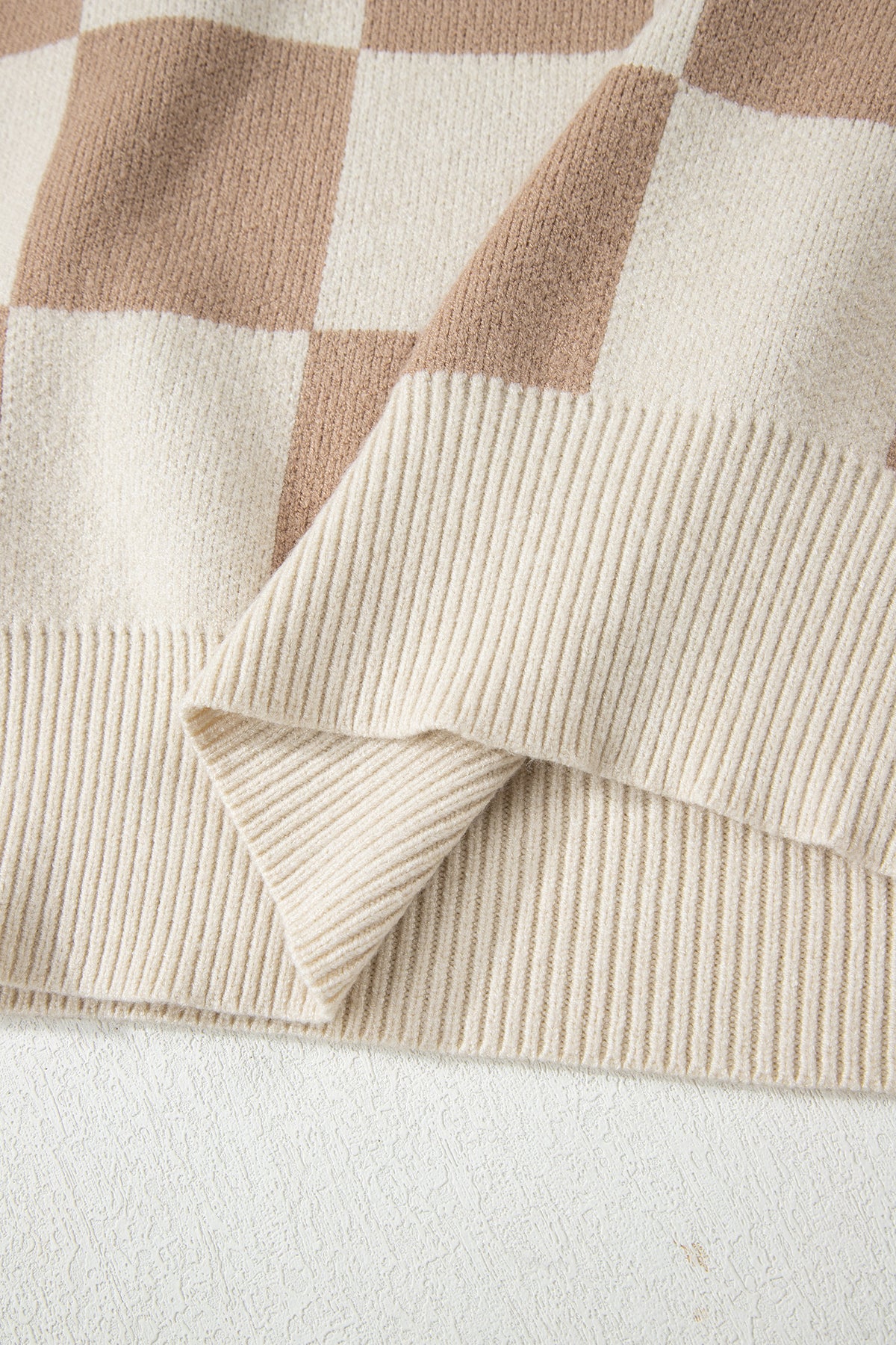 Checkered Pattern Ribbed Trim Knit Baggy Sweater
