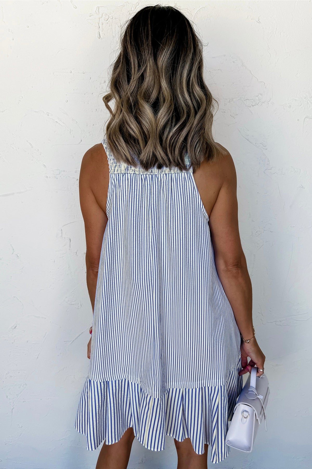 Sky Blue Stripe Sleeveless Dress